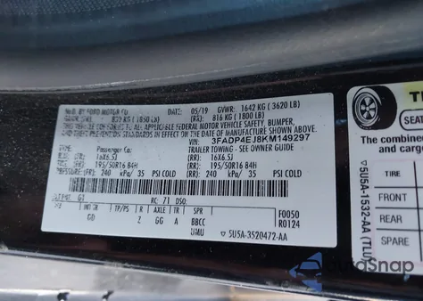 2019 Ford Fiesta Se из США, поврежденный, VIN 3FADP4EJ8KM149297